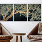 3pcs Abstract Green and Brown Tree Metal Print Ready to Hang Art