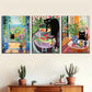 3pcs Vibrant Feline Scenes with Flowers  Metal Print Ready to Hang Art