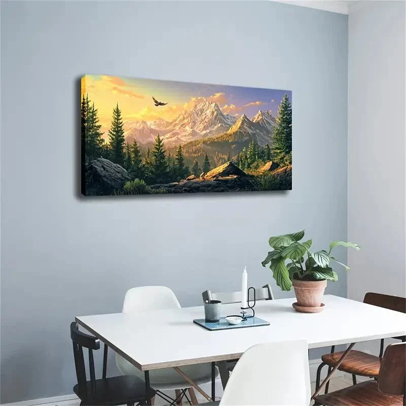 Mountains & Golden Sunset Décor Wall Art Canvas Office Home Room Framed 120x60cm