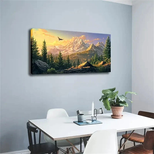 Mountains & Golden Sunset Décor Wall Art Canvas Office Home Room Framed 120x60cm