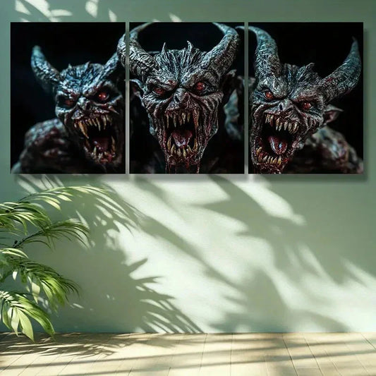 3pcs Sharp-toothed Devil Art Painting Metal Print Ready to Hang Art
