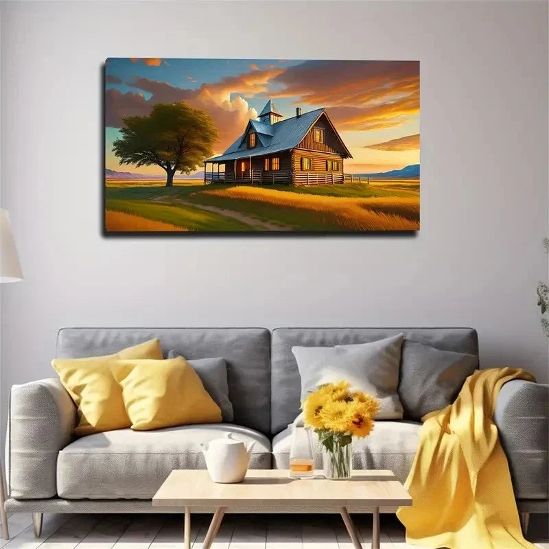 Warm Small House Wall Art Canvas Office Home Room Framed 120x60cm