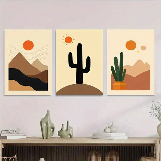 3pcs Modern Abstract Desert Landscape Metal Print Ready to Hang Art