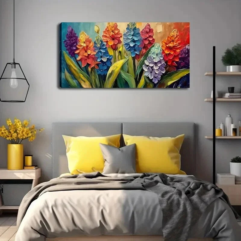 Vibrant Tulips Blue Purple Wall Art Canvas Office Home Room Framed 120x60cm