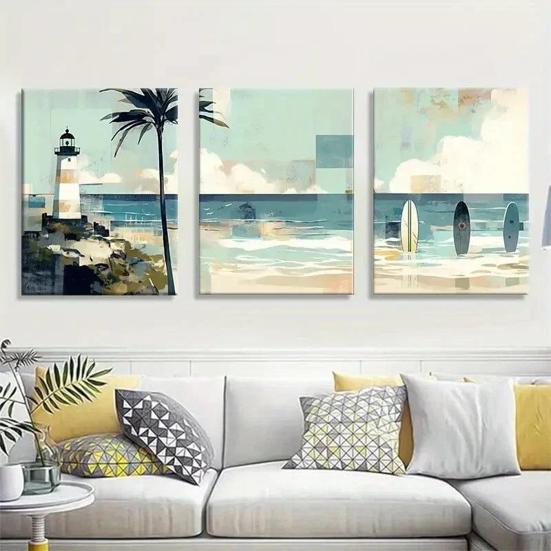 3pcs Modern Nautical Ocean Horizon  Metal Print Ready to Hang Art