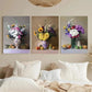 3pcs White Blue Yellow Wildflower Painting Metal Print Ready to Hang Art