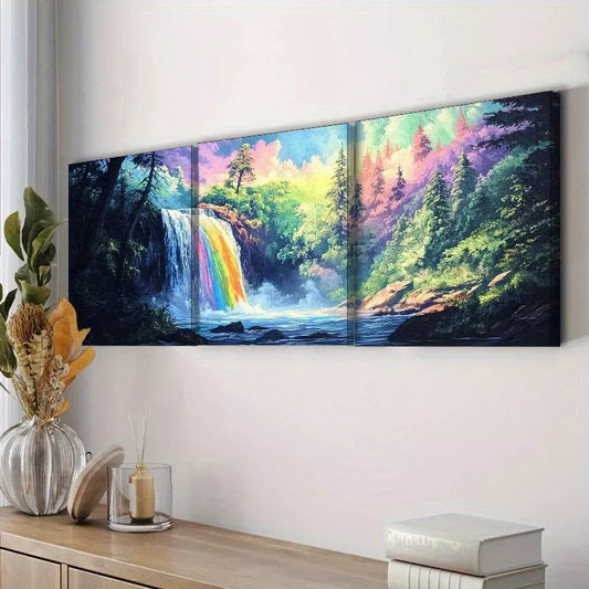 3pcs Vibrant Waterfall Forest Scene Nature  Wall Art Set Canvas Framed 40x60cm - High Quality Print 100% Australian Made Wall Canvas Ready to Hang