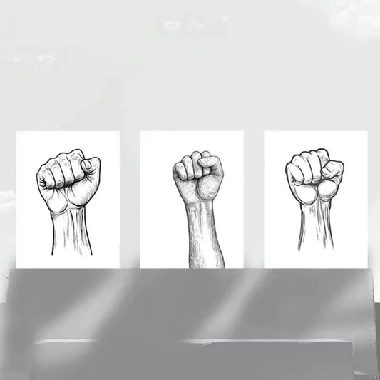 3pcs Black Fist Black Bold Lines Metal Print Ready to Hang Art