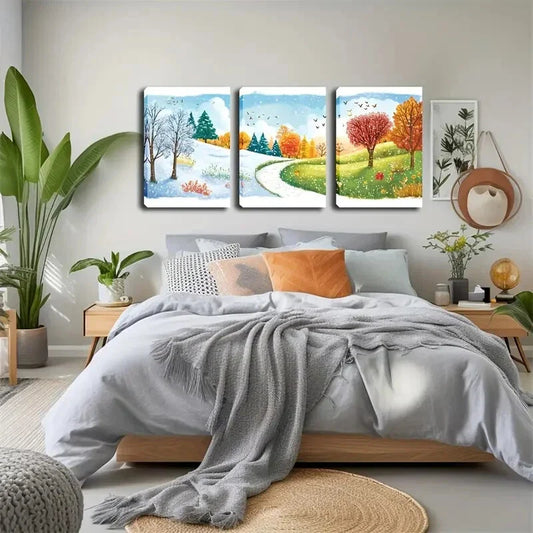 3pcs Trees Covered with Snow In A Refreshing Wall Art Set Canvas Framed 40x60cm - High Quality Print 100% Australian Made Wall Canvas Ready to Hang