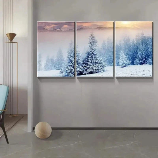 3pcs  Snow Covered Mountains & Trees  Lake Metal Print Ready to Hang Art