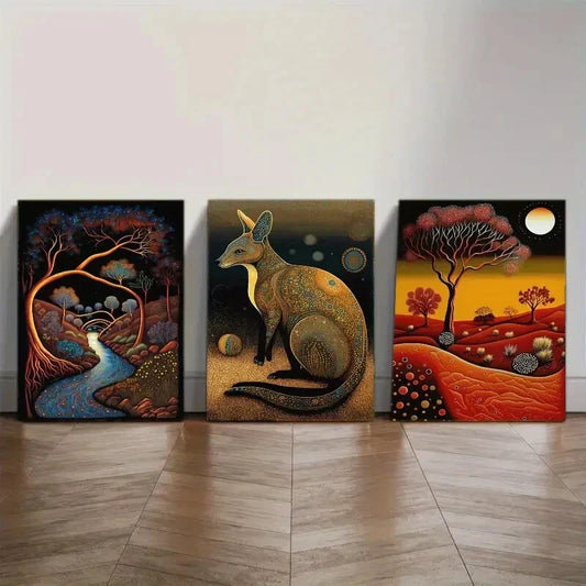 3pcs Space Kangaroo Animal Portrait Art Poster Metal Print Ready to Hang Art