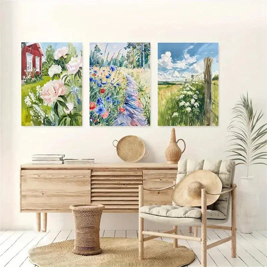 3pcs Artistic Vibrant Floral Nature Metal Print Ready to Hang Art