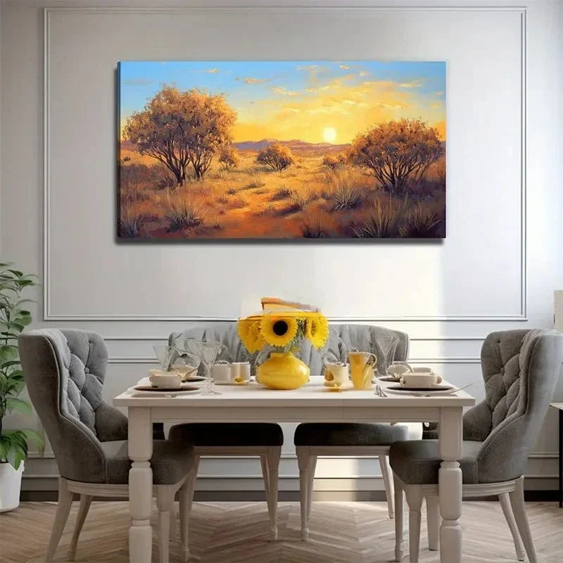 Desert Sunset Suitable Wall Art Canvas Office Home Room Framed 80x45cm