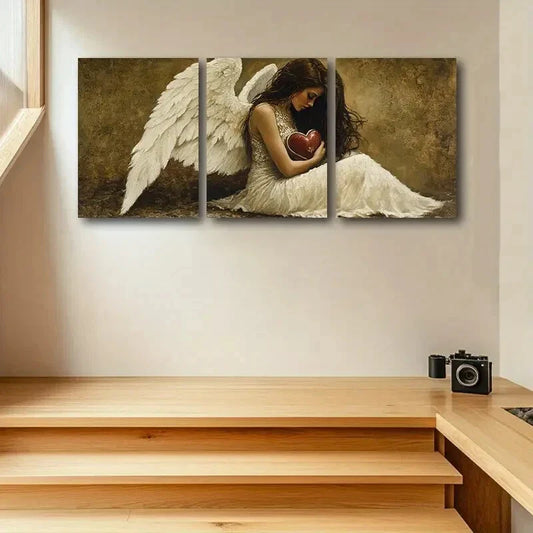 3pcs Angel Holding Heart Design Metal Print Ready to Hang Art