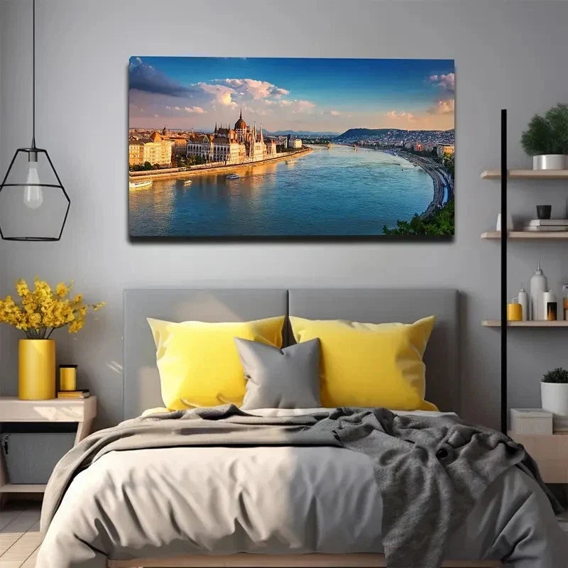 Cityscape With Sunset Sky Wall Art Canvas Office Home Room Framed 80x45cm