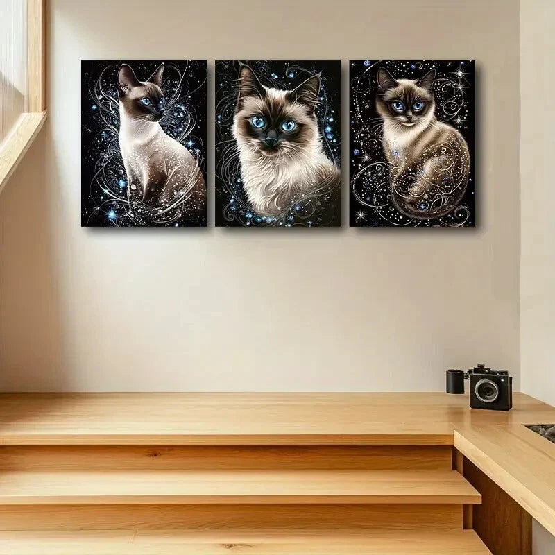 3pcs Siamese cat with Blue Eye Metal Print Ready to Hang Art