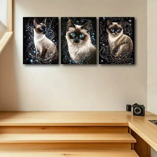 3pcs Siamese cat with Blue Eye Metal Print Ready to Hang Art