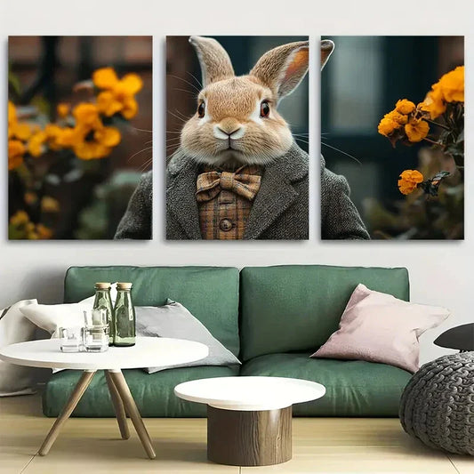 3pcs Gentleman Rabbit Fancy Clothing Metal Print Ready to Hang Art