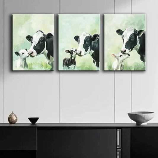3pcs Charming Calf & Friends Metal Print Ready to Hang Art