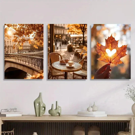 3pcs warmth of the city, the autumn scenery Metal Print Ready to Hang Art