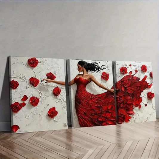 3pcs  The girl dancing in the red dress Wall Art Set Canvas Framed 40x60cm - High Quality Print 100% Australian Made Wall Canvas Ready to Hang