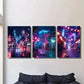 3pcs Night Scene under Neon Lights, Metal Print Ready to Hang Art