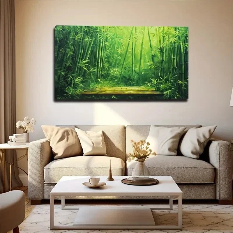 Bamboo Forest Serene Nature Wall Art Canvas Office Home Room Framed 120x60cm