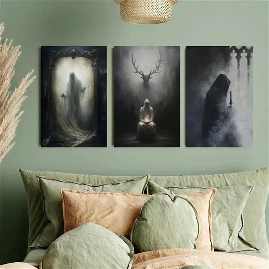 3pcs Dark Monk, Ghost in Mirror Metal Print Ready to Hang Art