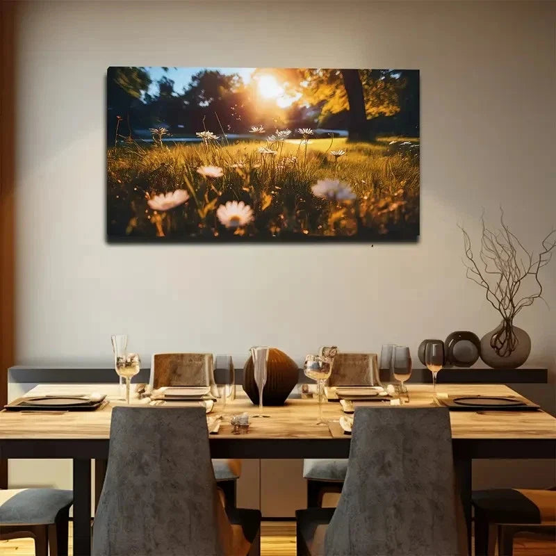 White Daisies Suitable Wall Art Canvas Office Home Room Framed 80x45cm