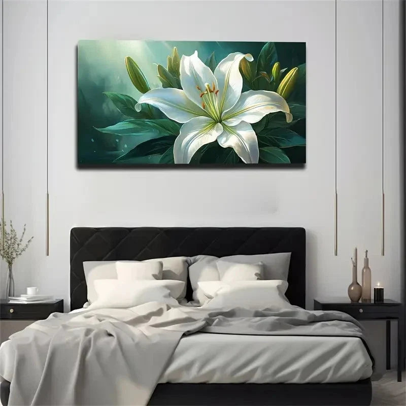 Blooming Lily In A Valley Wall Art Canvas Office Home Room Framed 80x45cm