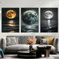 3pcs Golden &amp; Black &amp; White Moon Metal Print Ready to Hang Art