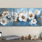3pcs White Flowers On A Blue Background Metal Print Ready to Hang Art