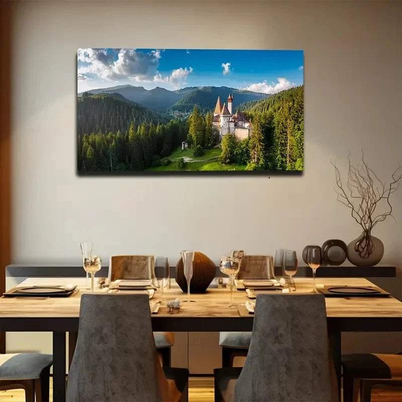 Enchanting Castle Theme Wall Art Canvas Office Home Room Framed 80x45cm