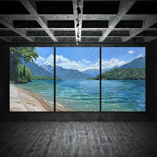 3pcs Beautiful Turquoise Lake Surrounded By Green Metal Print Ready to Hang Art