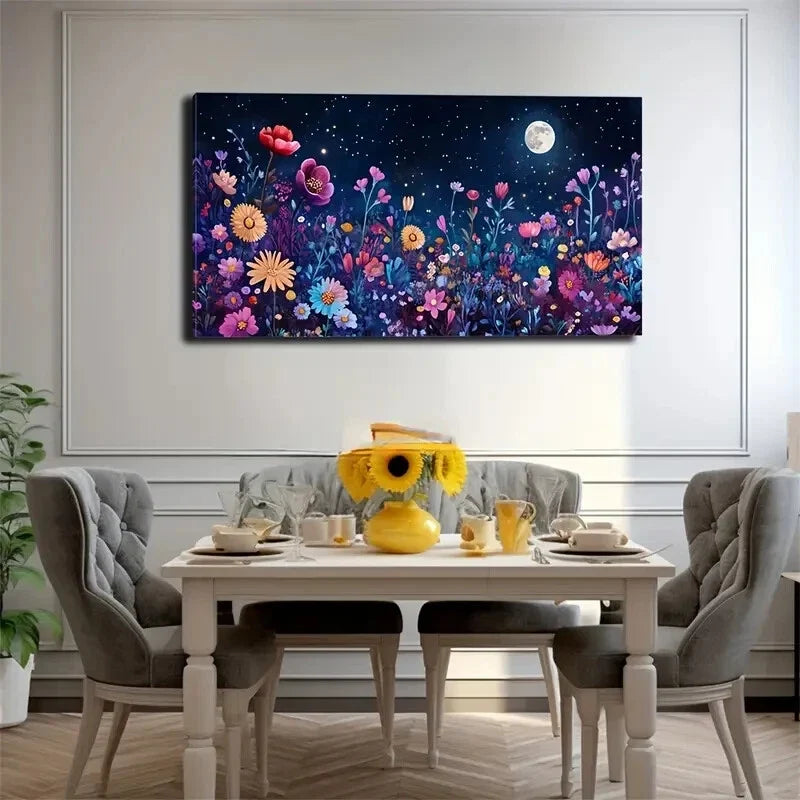 Starry Sky & Vibrant Floral Wall Art Canvas Office Home Room Framed 120x60cm
