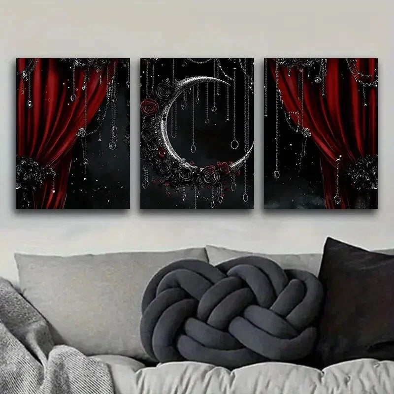 3pcs Black moon and red scenery Metal Print Ready to Hang Art