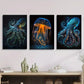 3pcs Glowing Marine Life, Fantasy Animal  Metal Print Ready to Hang Art