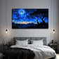 Blue & Black Night Sky Wolf Wall Art Canvas Office Home Room Framed 80x45cm