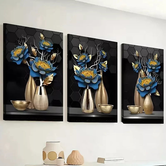 3pcs Modern and fashionable flower potted   Wall Art Set Canvas Framed 40x60cm - High Quality Print 100% Australian Made Wall Canvas Ready to Hang