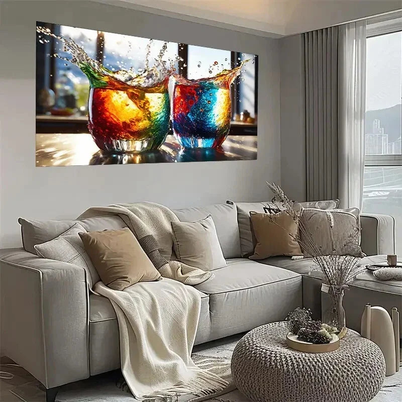 Vibrant Wine Glass Colorful Wall Art wall canvas office home room framed 120x60cm