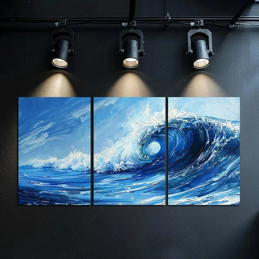 3pcs Blue Ocean View Beach Waves Blue Sky Metal Print Ready to Hang Art