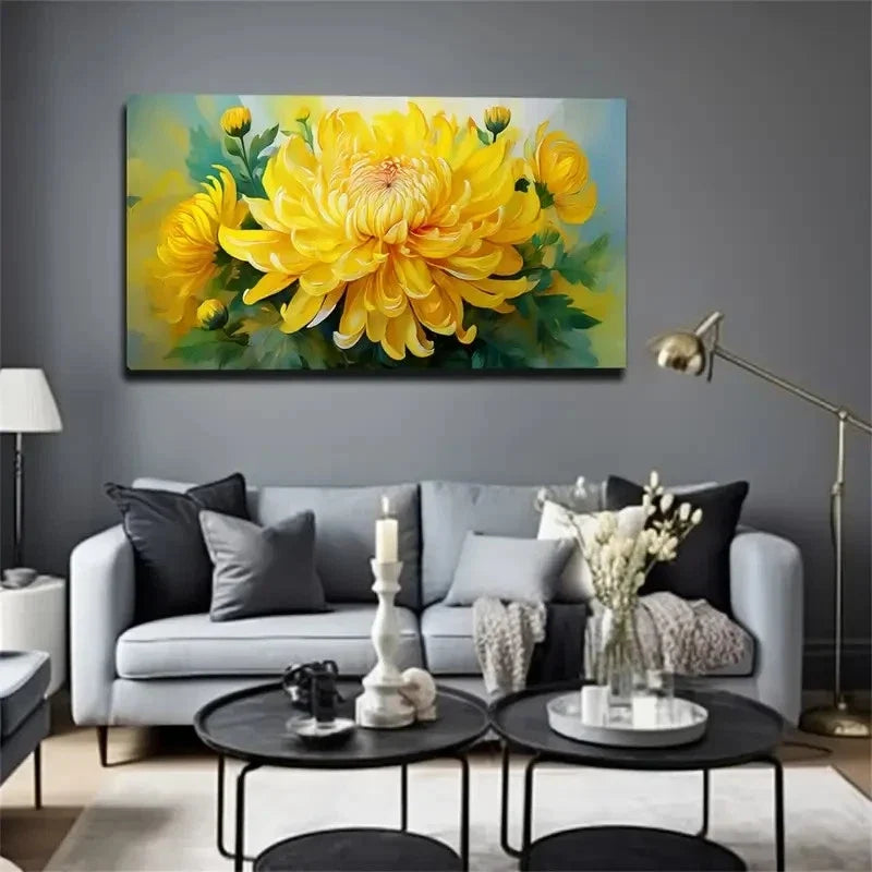 Vibrant Chrysanthemum Wall Art Canvas Office Home Room Framed 120x60cm