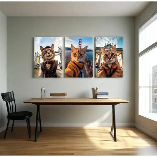 3pcs Funny Animals Art Golden Gate Bridge  Metal Print Ready to Hang Art