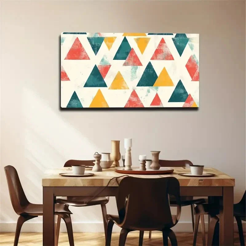 Yellow Blue Triangle Geometric Wall Art Canvas Office Home Room Framed 120x60cm