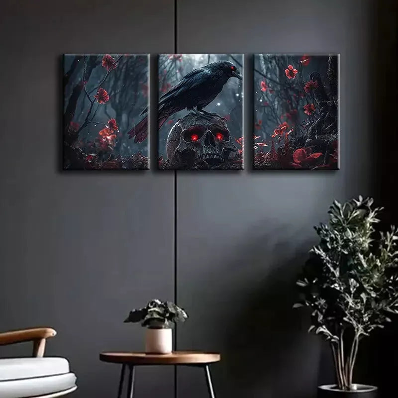 3pcs Raven skull Canvas Framed 40x60cm - High Quality Print 100% Australian Made Wall Canvas Ready to Hang