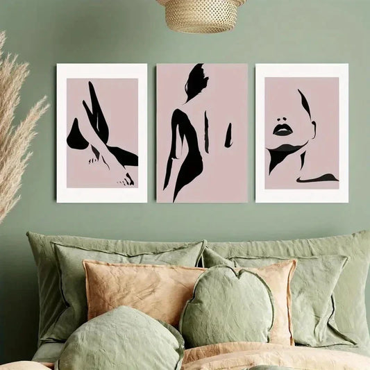 3pcs Pink Abstract Women Beauty Metal Print Ready to Hang Art