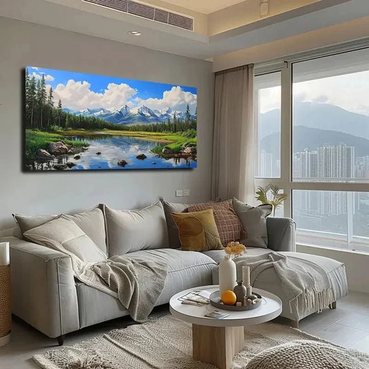 Green Lawn and Clear Stream Wall Art canvas office home room framed 120x60cm