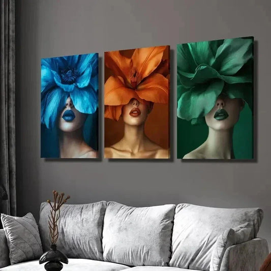 3pcs Fantasy Women with Flower Crown Wall Art Set Canvas Framed 40x60cm - High Quality Print 100% Australian Made Wall Canvas Ready to Hang