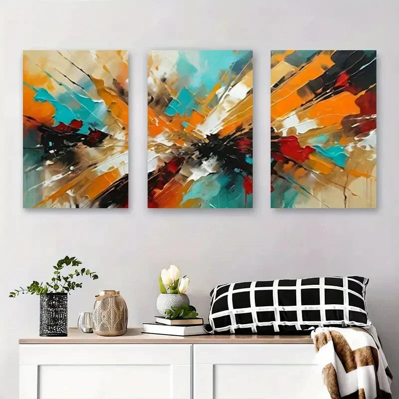 3pcs Abstract Explosion of Colors Metal Print Ready to Hang Art