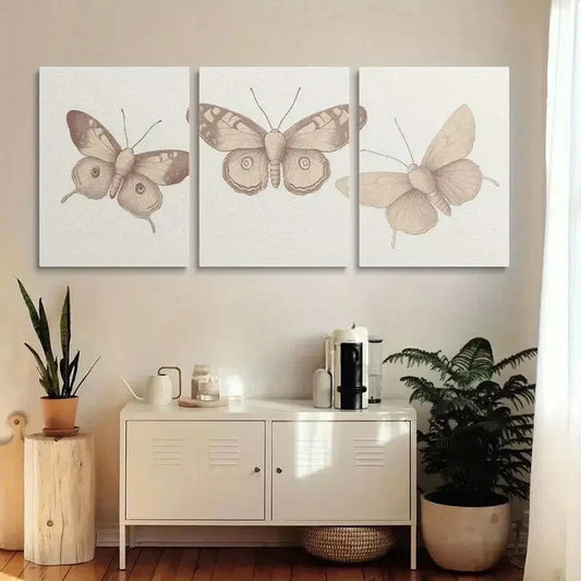 3pcs Vintage Moth Metal Print Ready to Hang Art